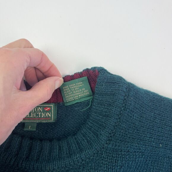 Vintage 100% Wool Pullover Sweater Mens L Green Heritage Preppy Grandpa Comfy - Picture 8 of 8